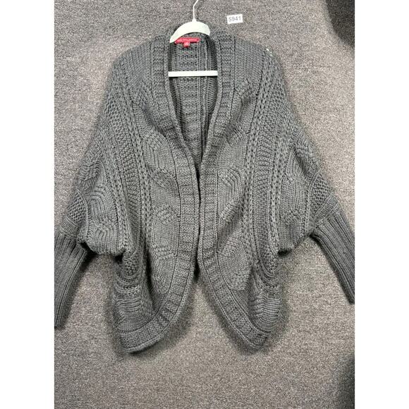 Saks Fifth Avenue Sweater Womens Large Gray Cable Open Front Shawl Cardigan - Picture 2 of 9